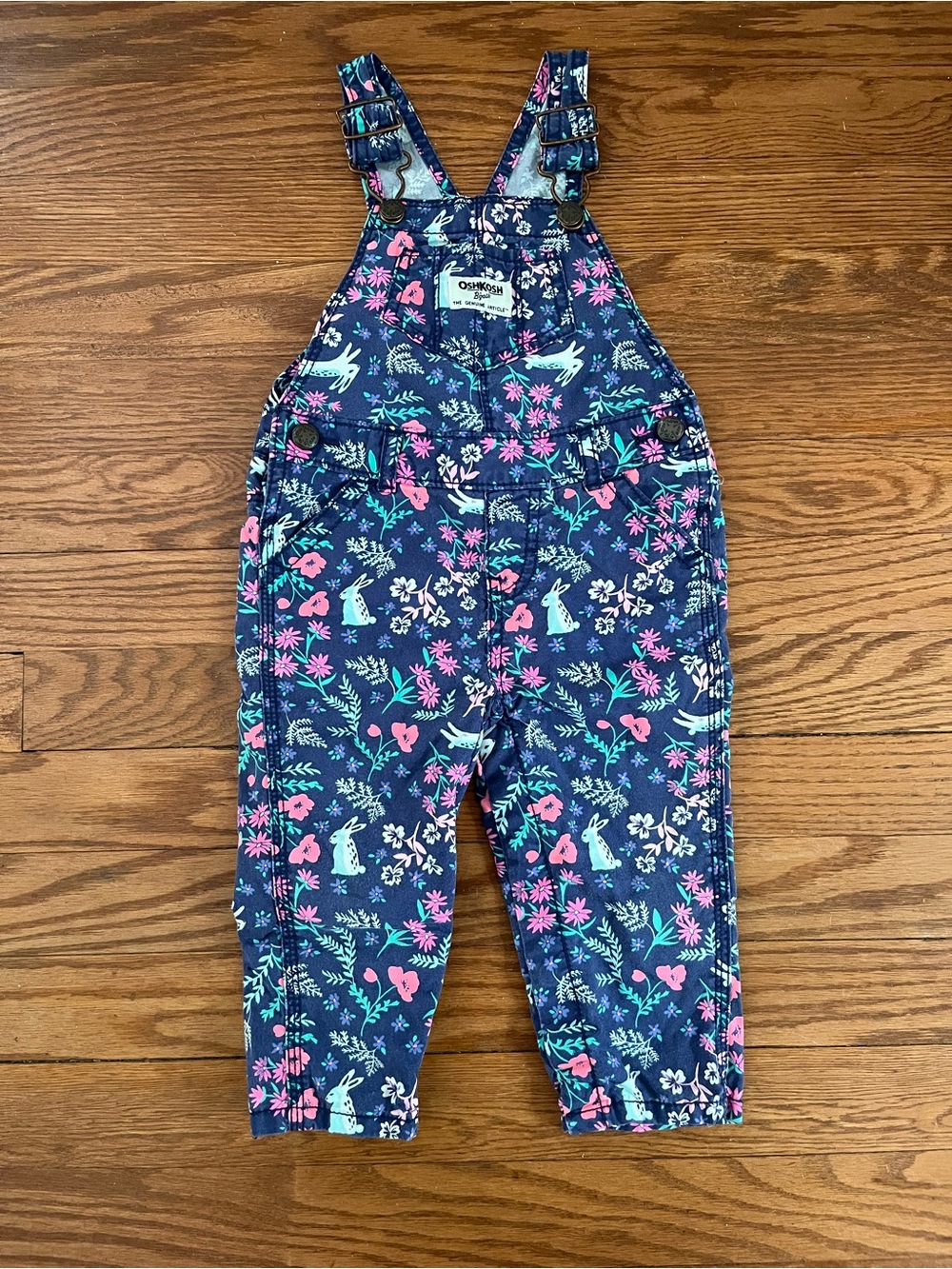 OshKosh B'gosh Navy Floral & Animal Print Girls Overalls